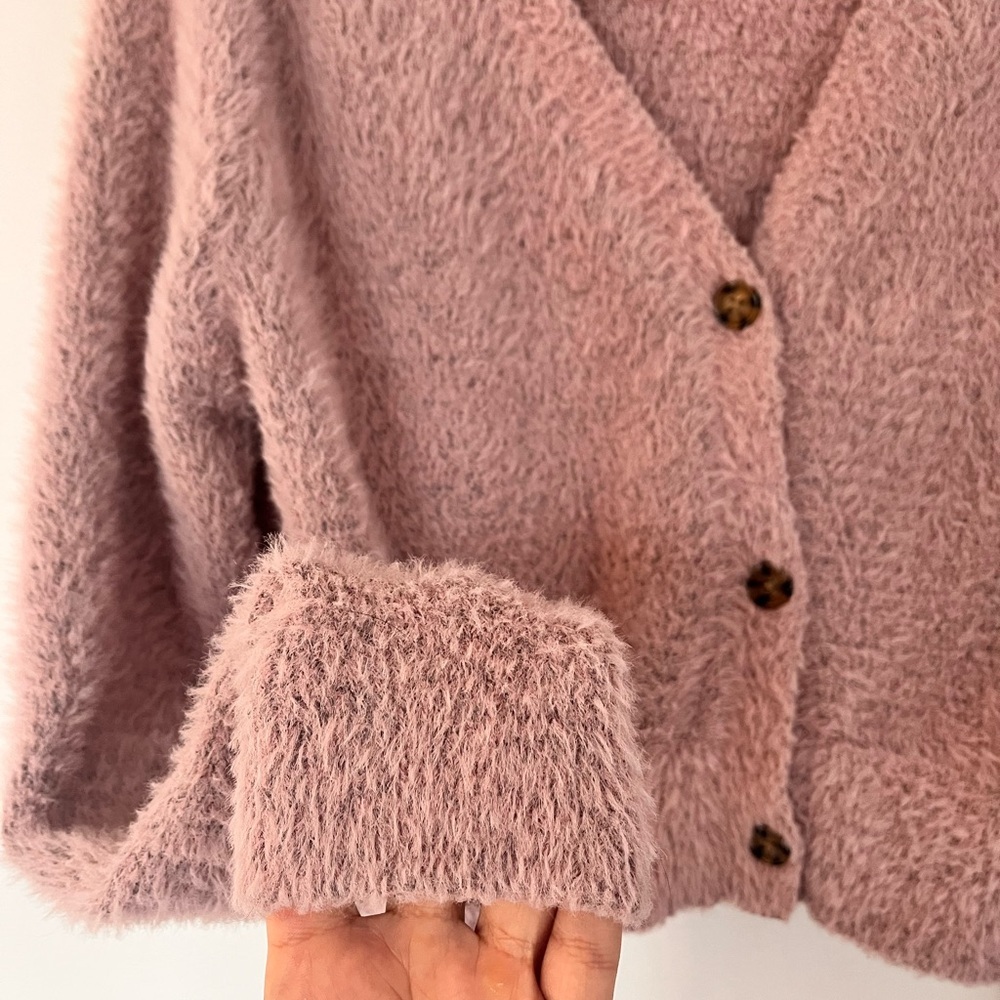Women's Pink Cardigan Sweater - Picture 2 of 11